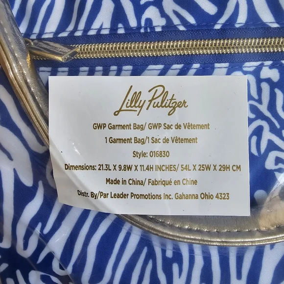 Lilly Pulitzer Weekender Garment Bag Combo Blue and White with Gold - Picture 8 of 10